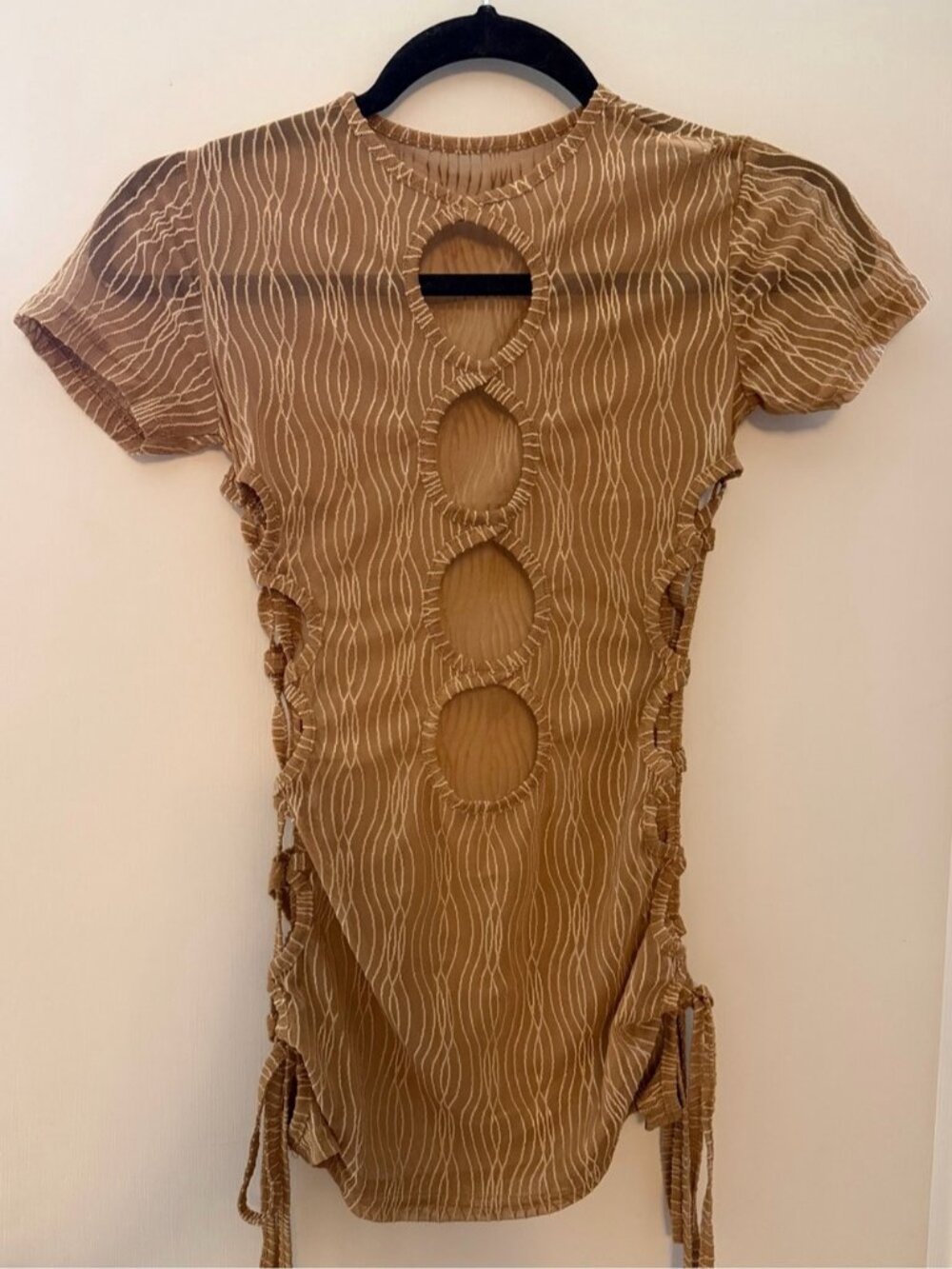 Ruched Side Mini Dress in Tan - Picture 3 of 4
